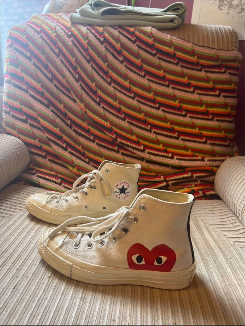 Converse PLAY Comme des Garçons White Canvas Low-Top Sneakers with Red Heart